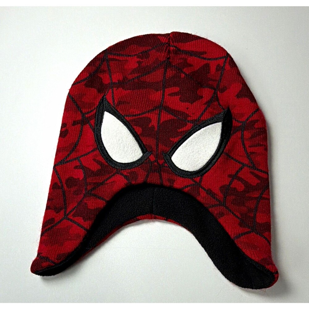 Marvel Ultimate Spider-Man Boys Beanie Ear Flap Winter Hat 2T-5T Red/Black